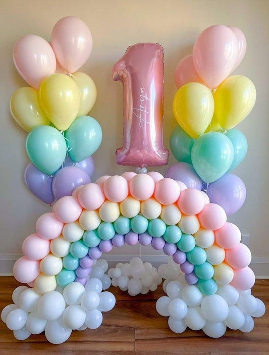 Rainbow and Cloud Designed Balloon Pastel Colors with White Decor Setup  Perfect for special occasions (Copy)