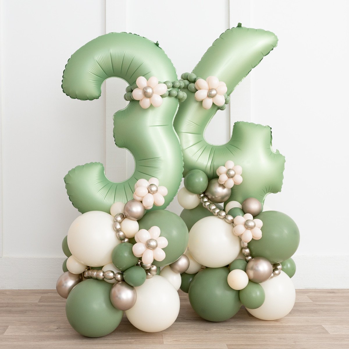 Number Balloon on Stand '34' Garden-Themed