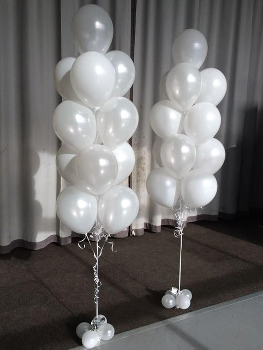 Latex Helium Bunch White and Pearl White Balloons with White Strings - Perfect for Special Occasions!