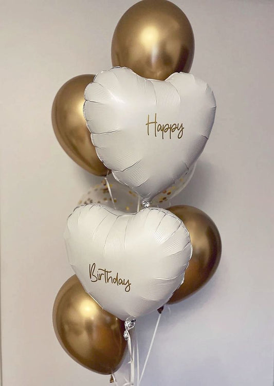 6pcs Gold and Clear with Confetti Latex with 2pcs White Heart-Shaped with Customize Sticker Helium Foil Balloons Bunch with Bow Tie - Valentine's, Anniversary Perfect for special occasions!