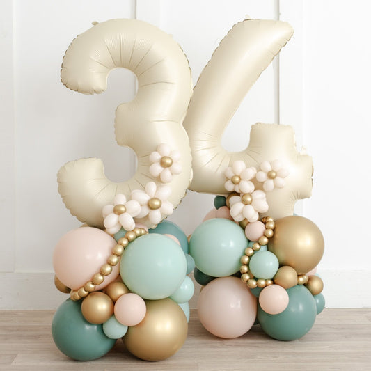 Number Balloon on Stand '34' Garden-Themed