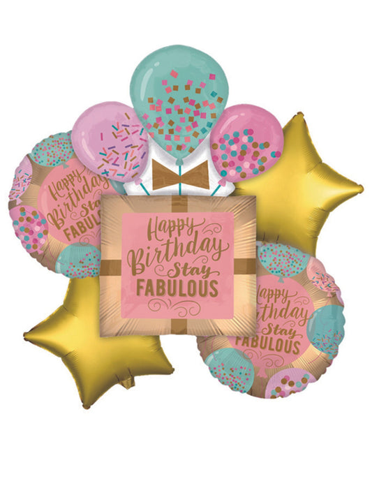 Happy Birthday Stay Fabulous Birthday Gift Box Star Circle Kids Birthday Happy Birthday Balloon with Helium Balloon Set Bouquet Green Gold Pink