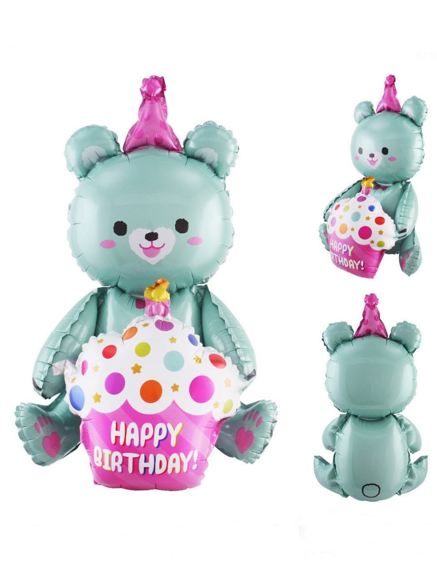 3D Bear Birthday Cake Shape Foil Balloon Kids Birthday Animal Balloon Blue Pink