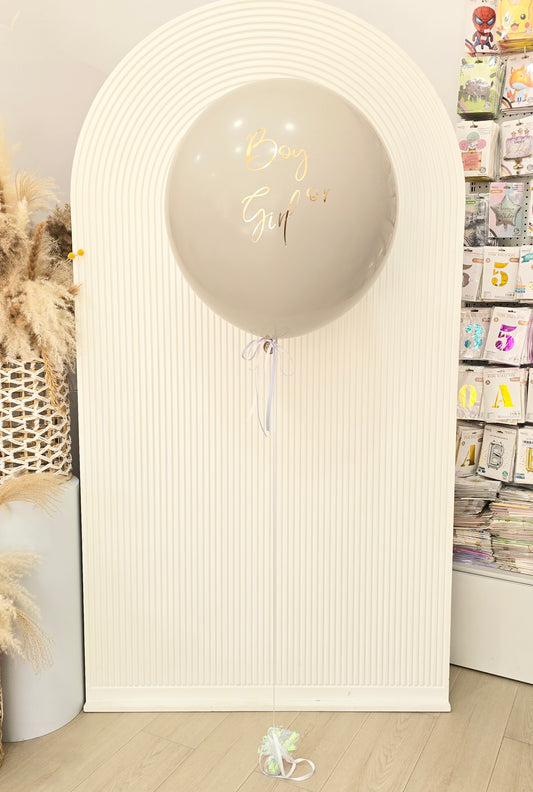 Personalised Gender Reveal Helium Balloon Beige Latex with Customize Sticker and Ribbons - Customizable Design