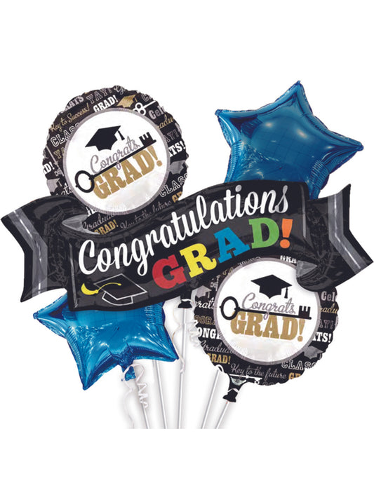 Congratulations Grad Happy Graduation Congrats Grad Gift Helium Balloon Set Bouquet Black Blue