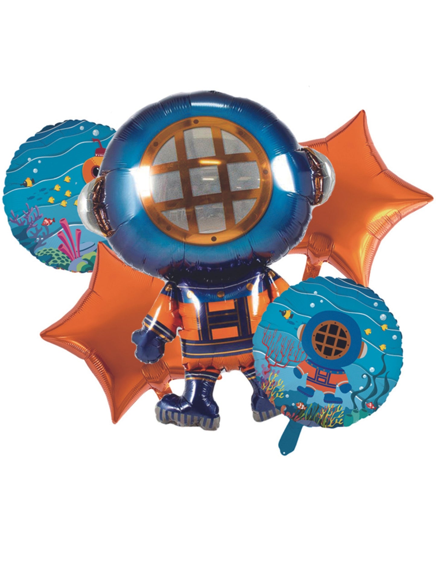 Deep Sea Diver Costume Shape Balloon Helium Balloon Set Bouquet Blue Orange