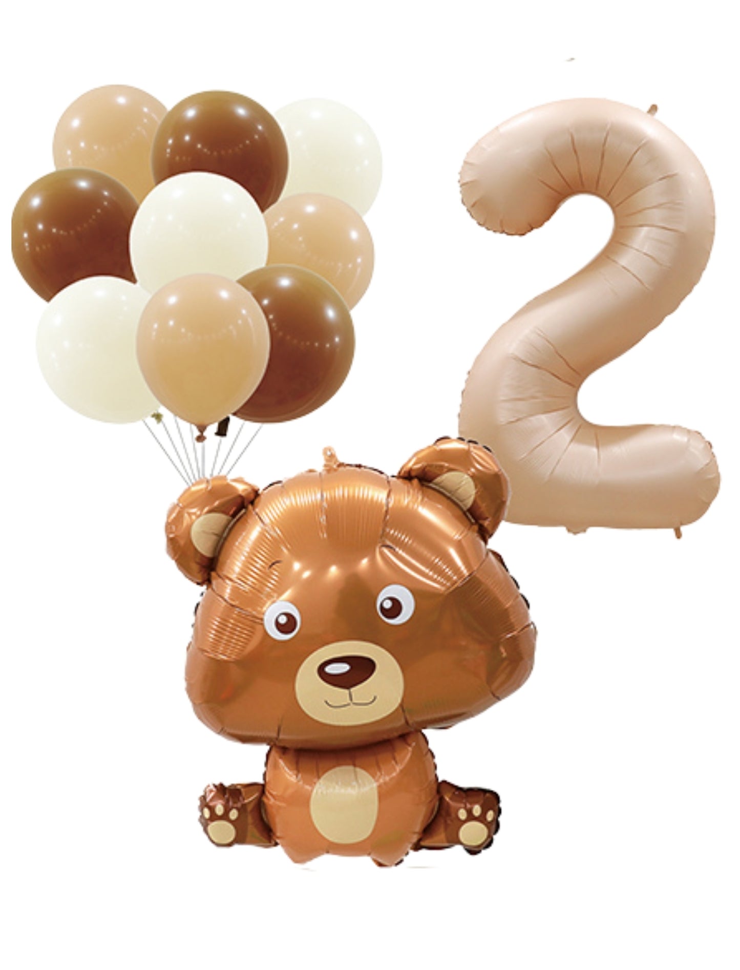 Helium Brown Single Number Set Balloons with Bear and Latex Balloons