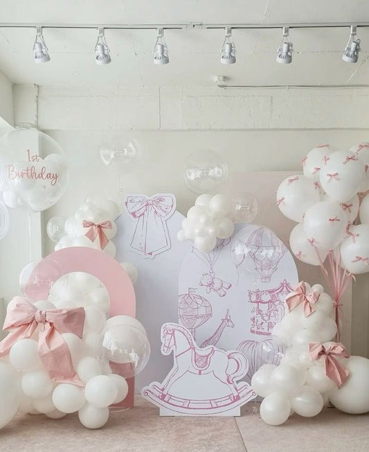 Luxury Theme with Fabric Ribbon Themed Customize Backdrop and Balloons Pink Themed Birthday Party Clear Balloon Helium Handmade Ribbon
