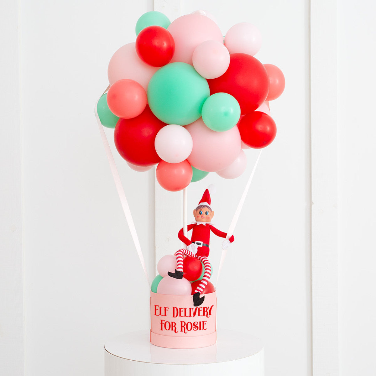 Personalised Christmas Balloon Elf Gift Box - Red, Orange, Pink and Green Colors