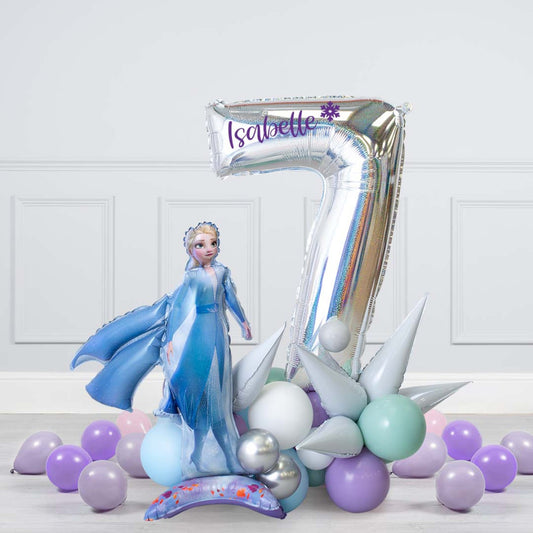 Number Balloon on Stand '7' Frozen-Themed - Customizable Sticker and Balloon Design