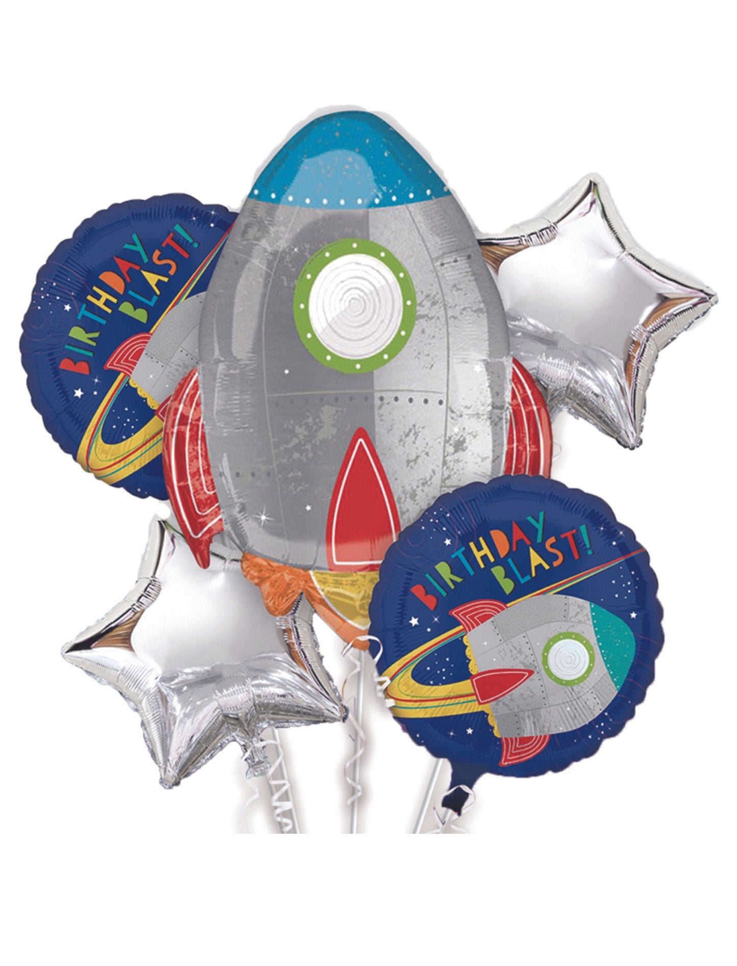 Spaceship Outer Space  Birthday Blast Astronaut Rocket Balloon Helium Balloon Set Bouquet Blue Silver