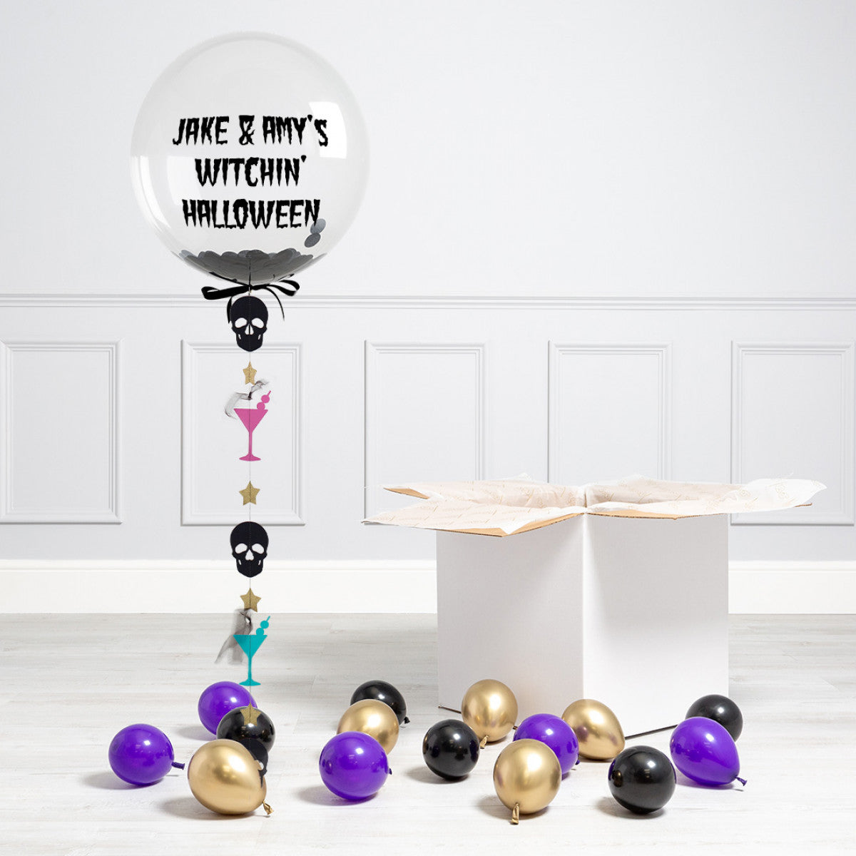 Personalised Helium Balloon Halloween Soiree Confetti Helium Bubble Balloon Elevate Your Celebration with Our Stunning Helium Bubble Balloon Bouquet