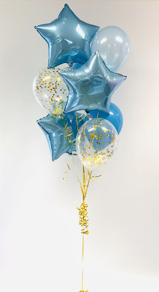 Helium Balloons Foil Blue Star-Shaped with Latex Clear with Confetti and Blue Bunch - Perfect for any Occasions!