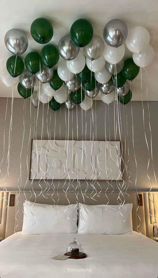 Green Silver White Helium Latex Ceiling Balloons - Perfect for any occasions!