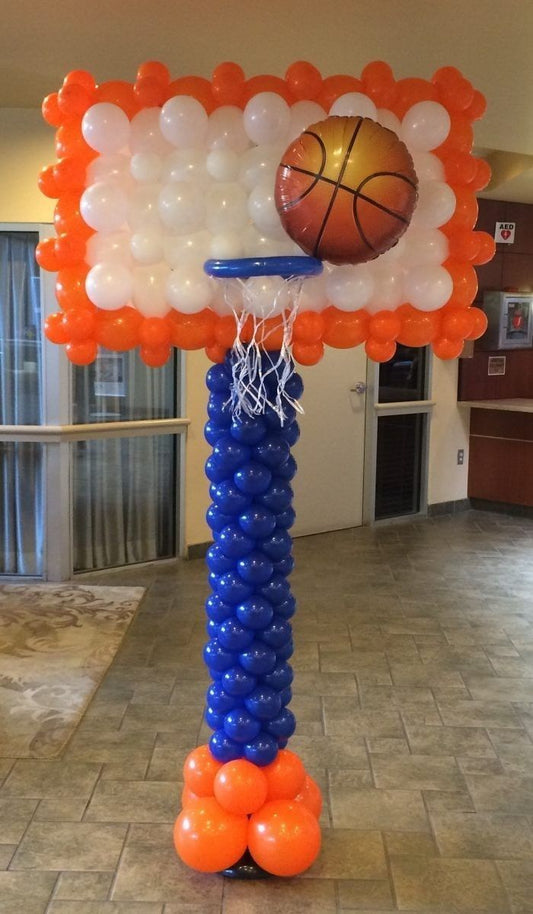 Customize Basketball Ring Designed Balloons Blue, Orange and White with Ball accents - Perfect for special occasion