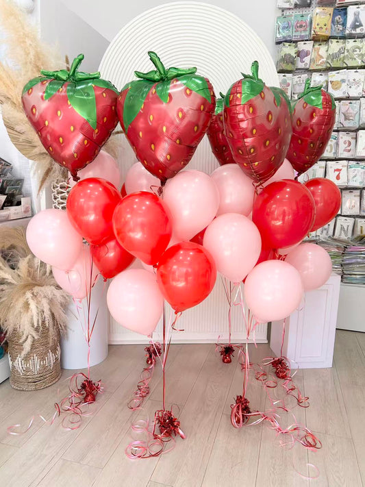 Helium Bunch Strawberry with Latex Red Pink - Customizable Design Strawberry Theme Birthday Party