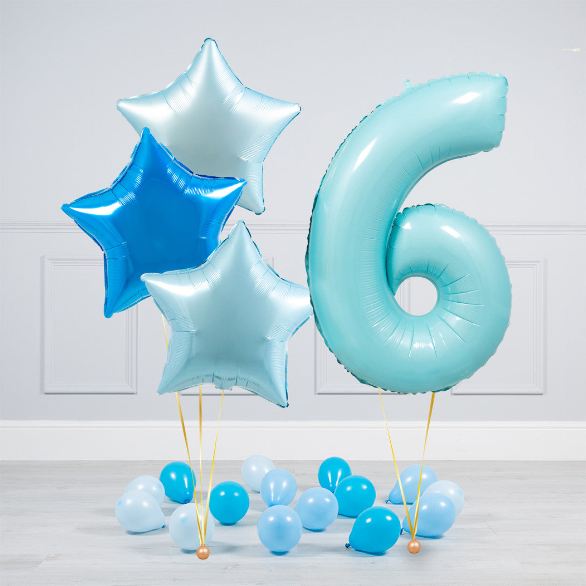 Helium Blue Single Number Set Balloon - Different Shade of Blue Stars with Mini Balloons