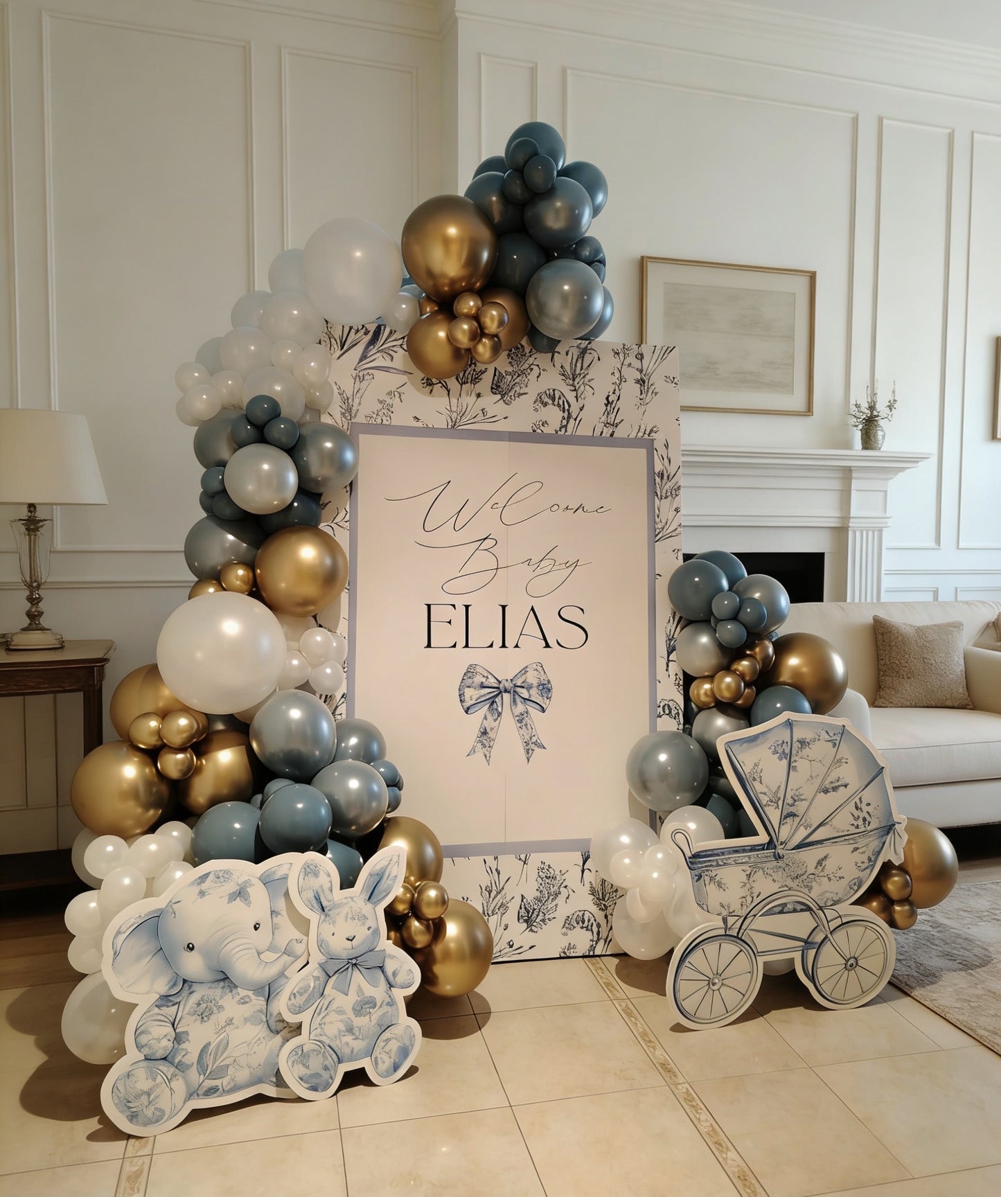 Customized Backdrop Toile De Jouy Themed Welcoming New Born Baby – Customizable Design