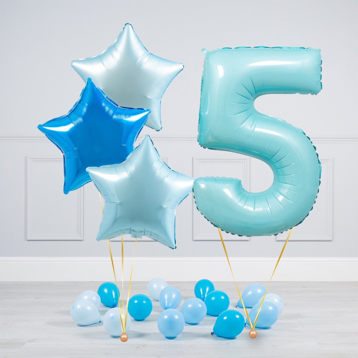 Helium Blue Single Number Set Balloon - Different Shade of Blue Stars with Mini Balloons