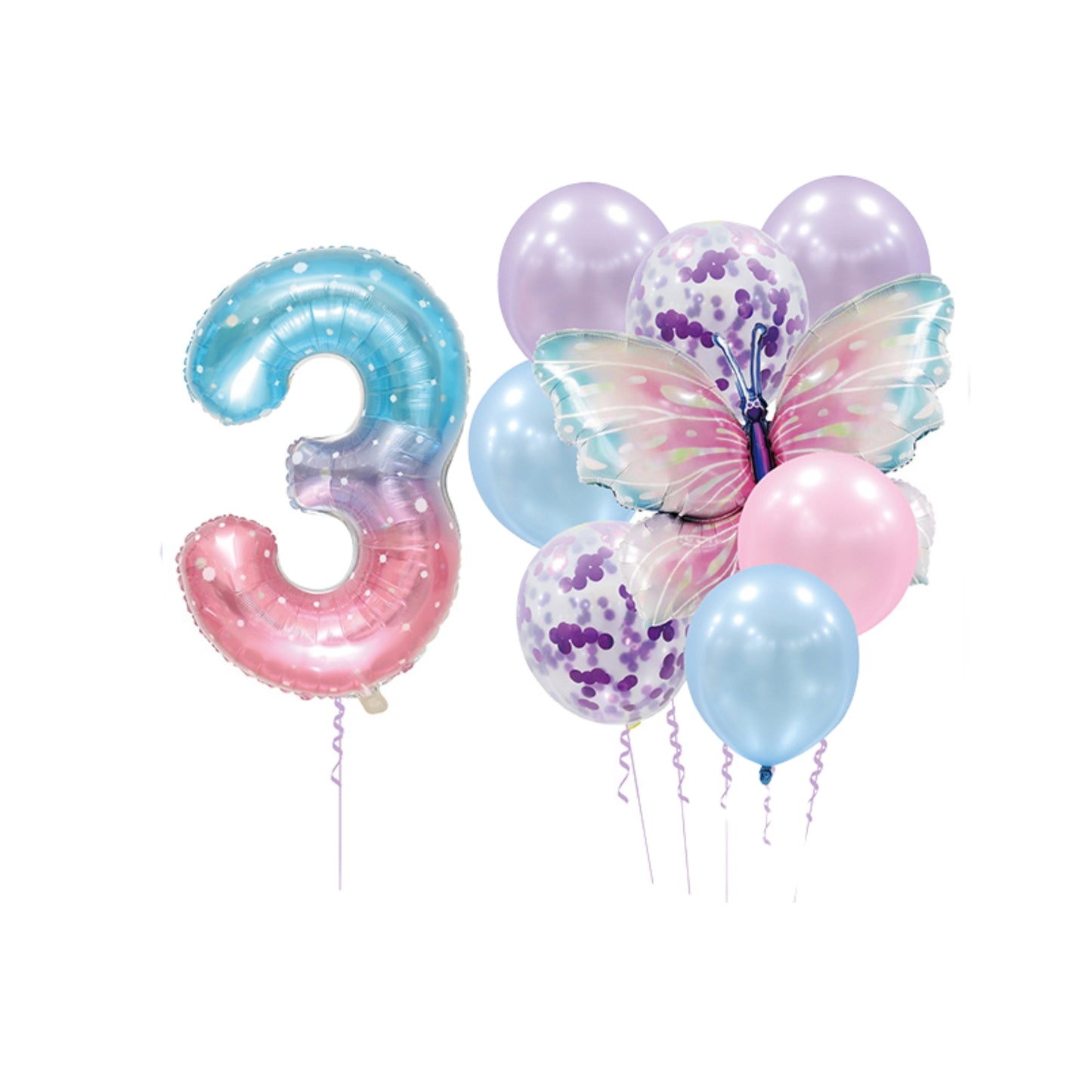 Helium Galaxy Single Number Set Balloons with Butterfly and Latex - Perfect for Magical, Galaxy-Themed, Garden-Themed Celebrations