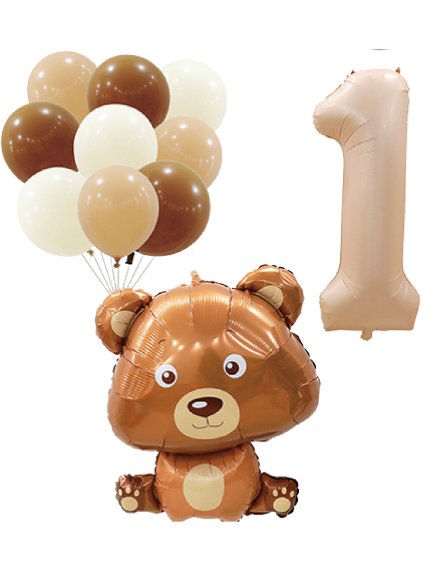 Helium Brown Single Number Set Balloons with Bear and Latex Balloons