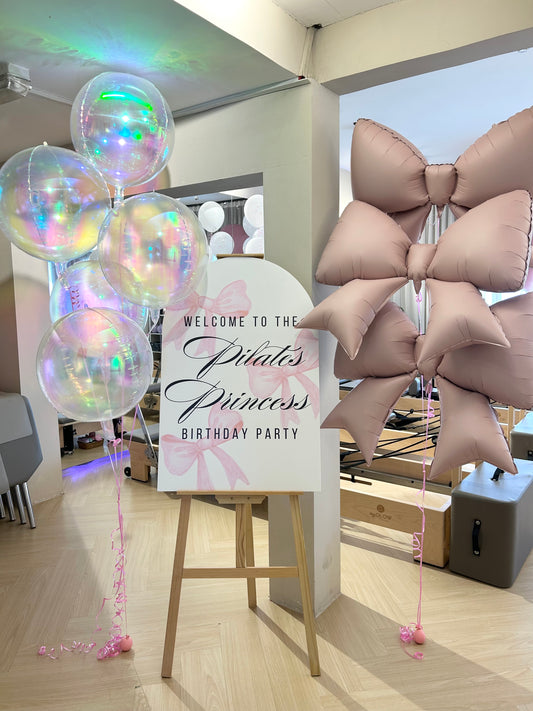 Customizable KT Board with Pink Bow Helium and Iridescent Orbs Balloons Helium  - Perfect for any occasions!