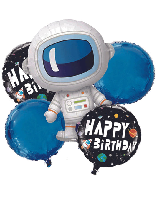 Astronaut Space Outer Space Birthday Blast Rocket Happy Birthday Astronaut Balloon Helium Balloon Set Bouquet Blue Silver Black