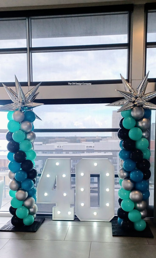 Balloon Green, Blue, Black and Silver with Starburst on top Pillar/Column/Tower - Corporate Event, Grand Opening, Company Event Perfect for special occasion!
