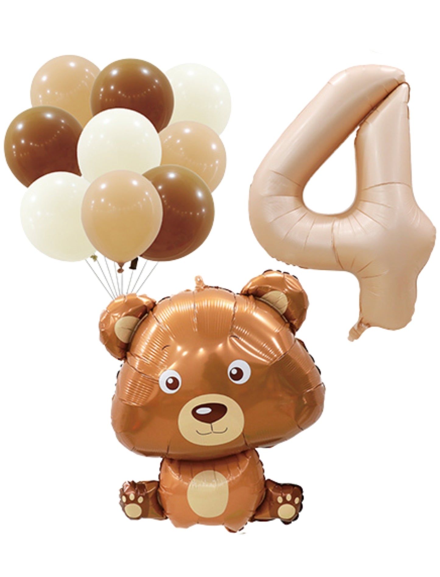 Helium Brown Single Number Set Balloons with Bear and Latex Balloons