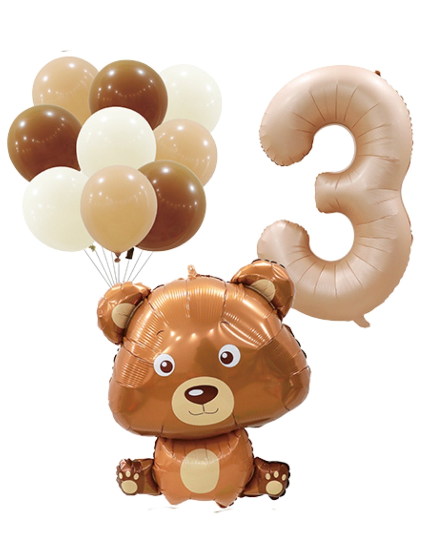 Helium Brown Single Number Set Balloons with Bear and Latex Balloons