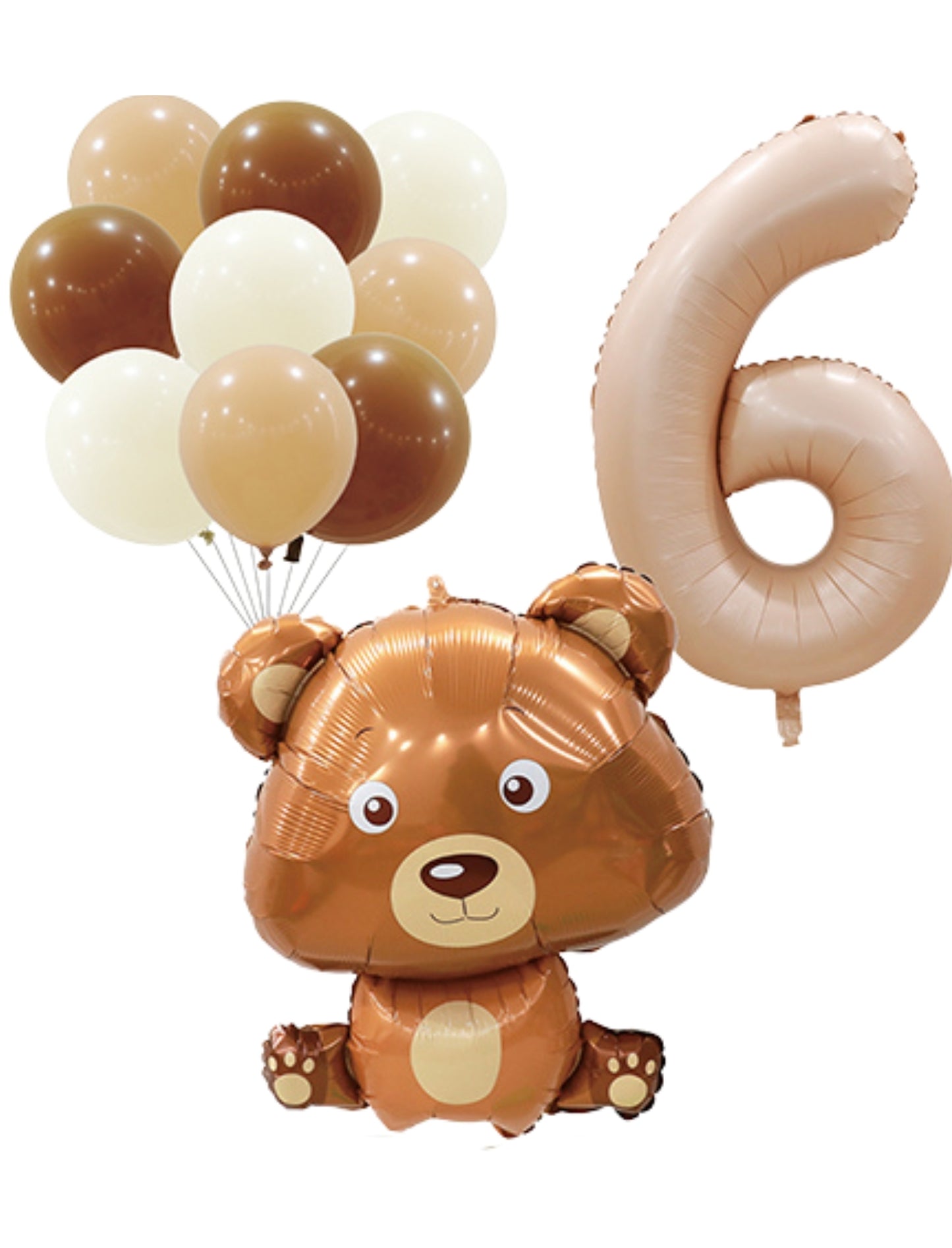 Helium Brown Single Number Set Balloons with Bear and Latex Balloons