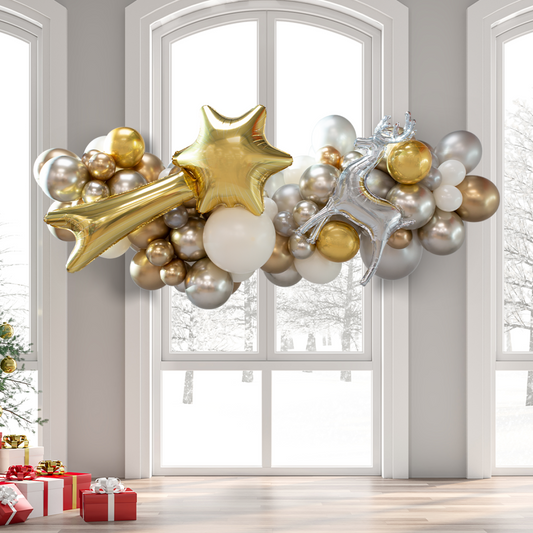 Personalised Christmas Balloon Golden Reindeer and Star Balloon Arch