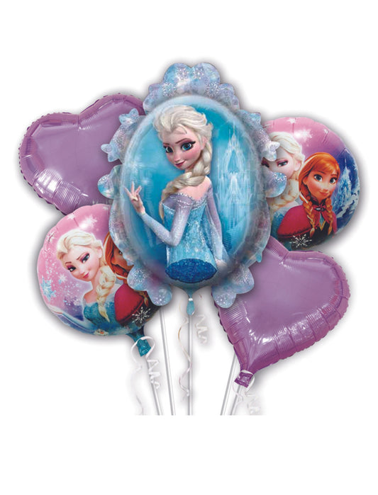 Elsa Anna Frozen Mirror Heart Circle Princess Theme Balloon Happy Birthday Balloon Disney Party with Helium Balloon Set Bouquet Pink Blue