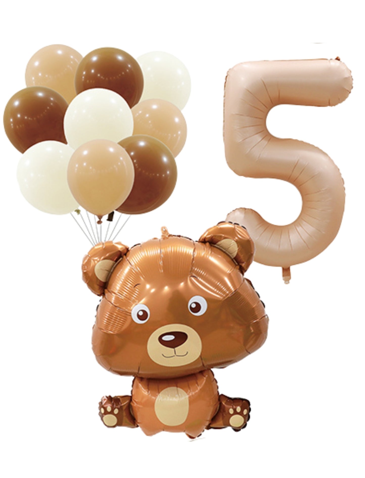 Helium Brown Single Number Set Balloons with Bear and Latex Balloons