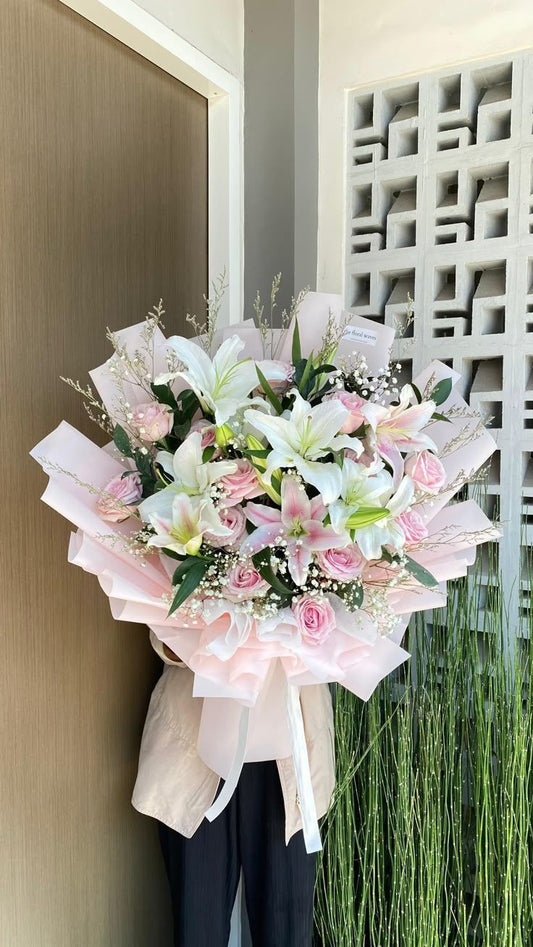Mix of Roses and Lilies - Floral Fresh Bouquet