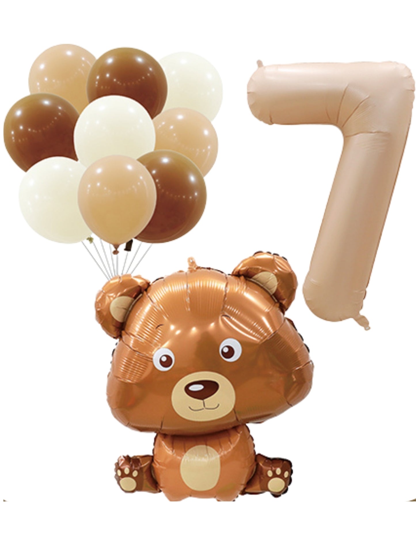 Helium Brown Single Number Set Balloons with Bear and Latex Balloons