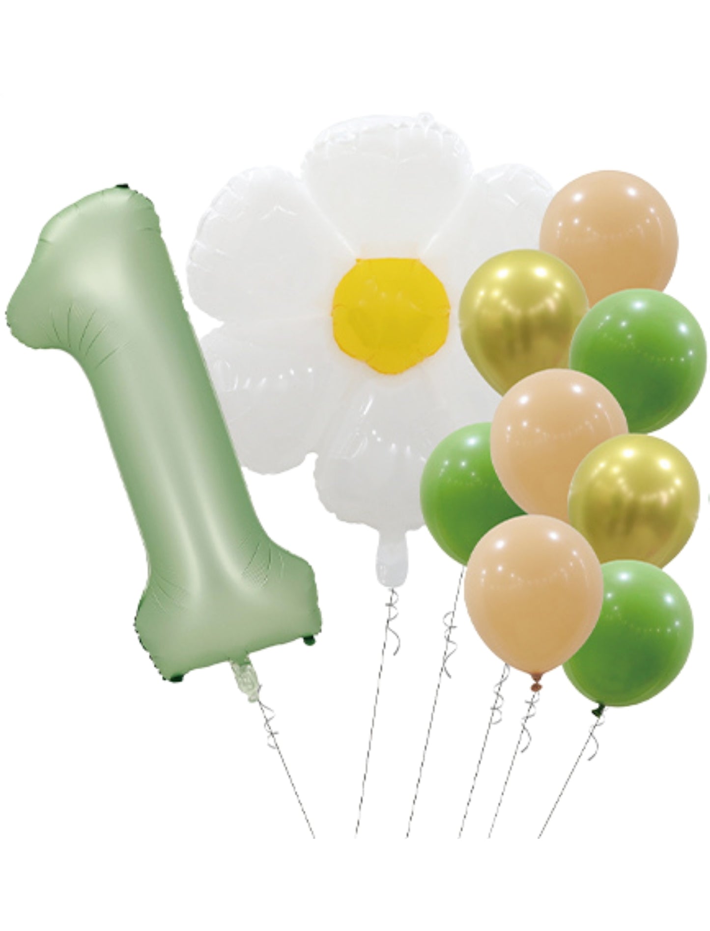 Helium Green Single Number Set Balloons with Flower and Latex Balloons