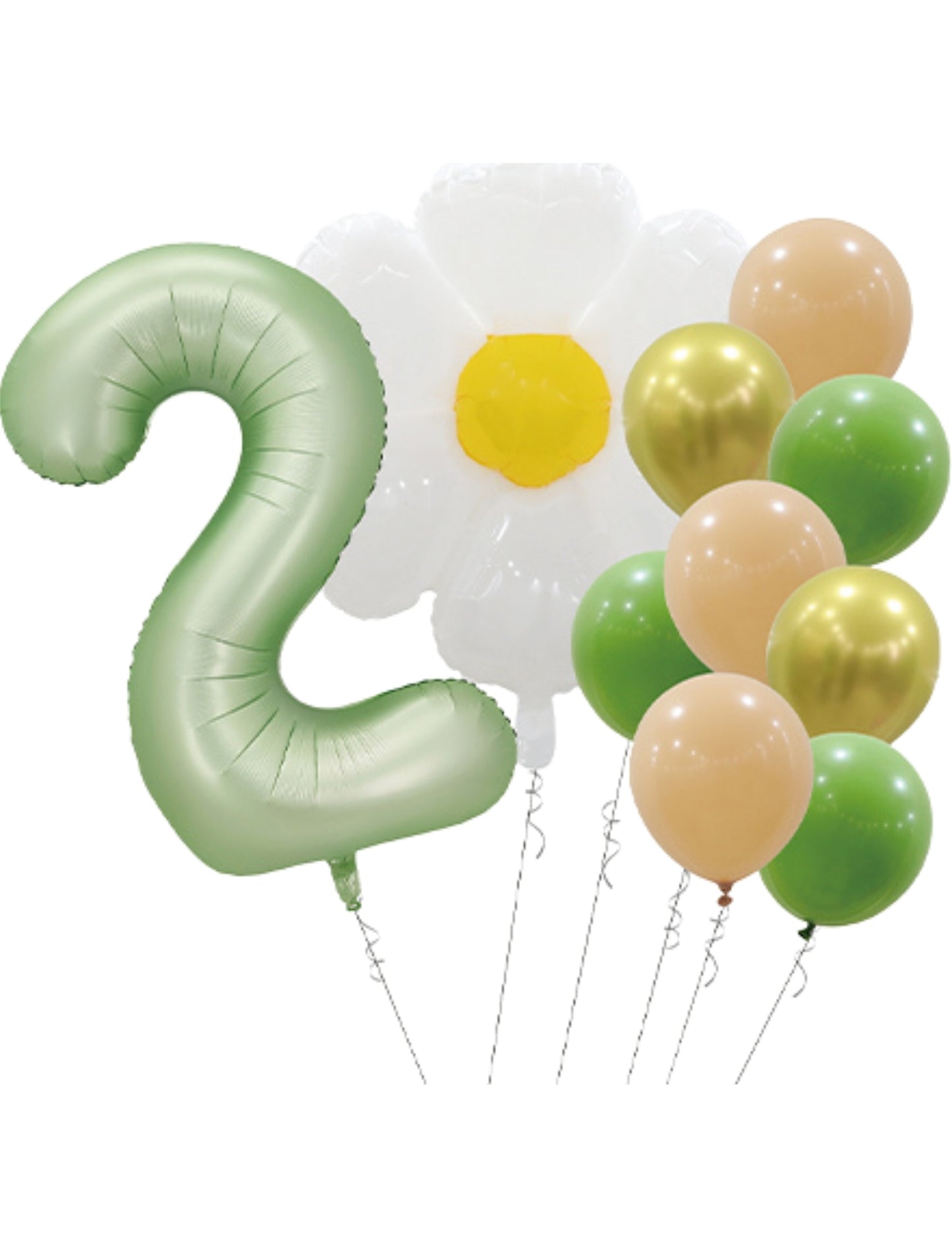 Helium Green Single Number Set Balloons with Flower and Latex Balloons