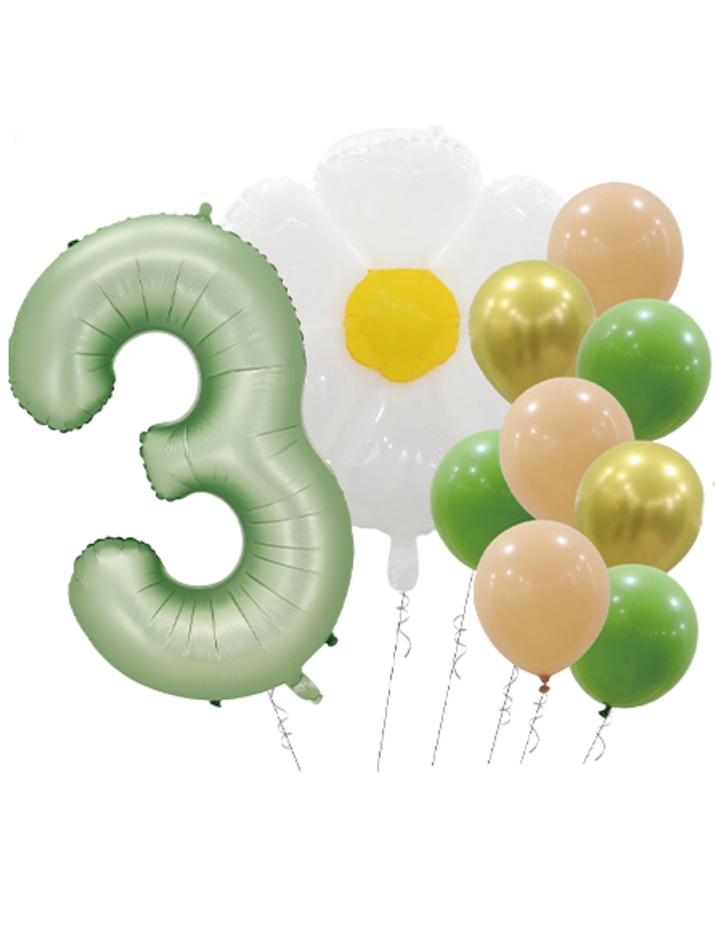 Helium Green Single Number Set Balloons with Flower and Latex Balloons