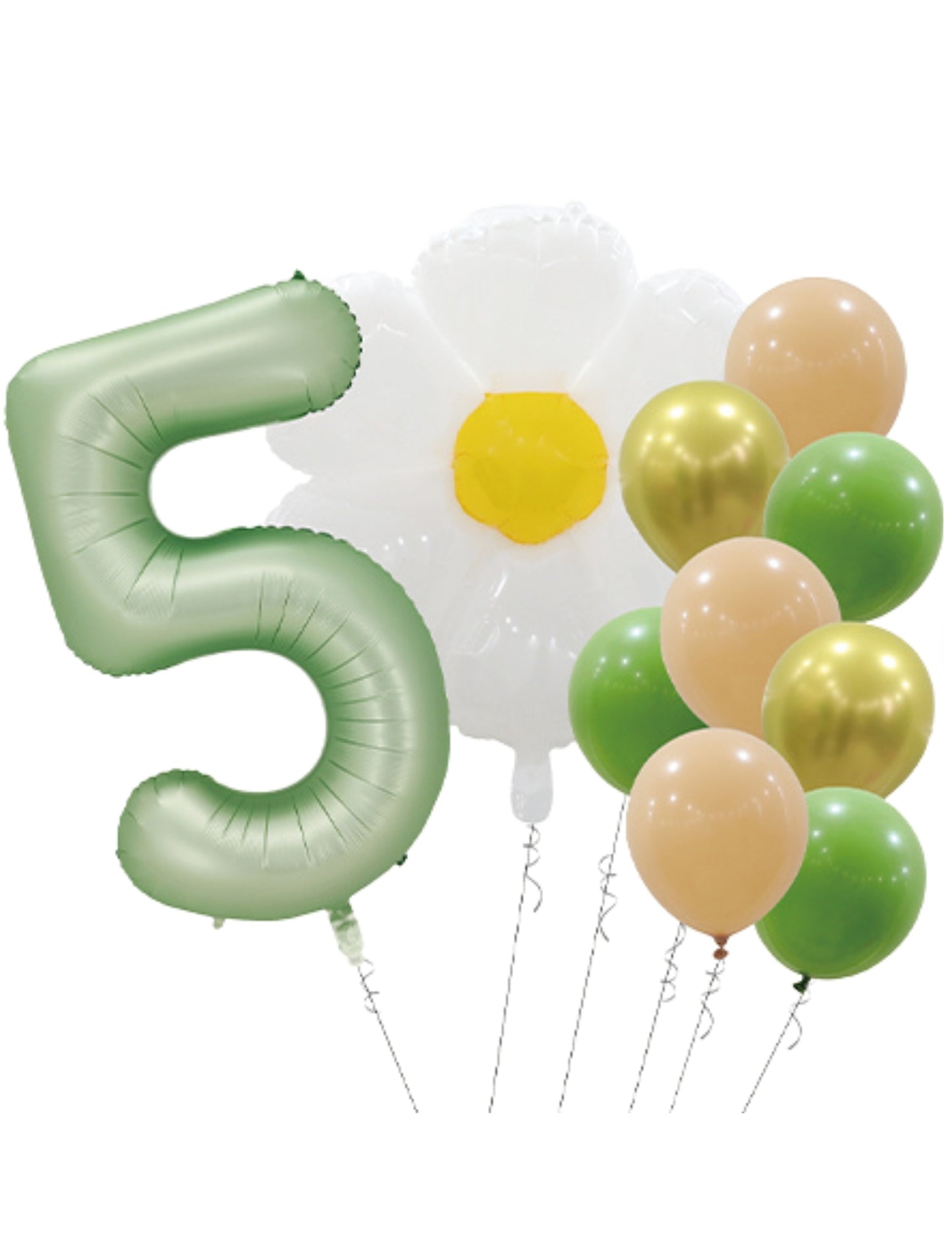 Helium Green Single Number Set Balloons with Flower and Latex Balloons