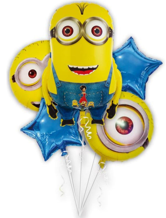 Minion Kids Birthday Helium Balloon Bouquet Yellow Blue
