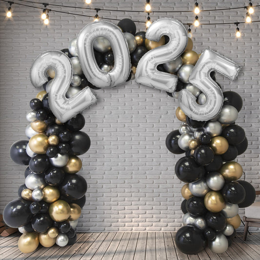 Balloon Arch with 2025 Number Balloons New Year's Eve – Silver, Gold, Black, and All Colors Available