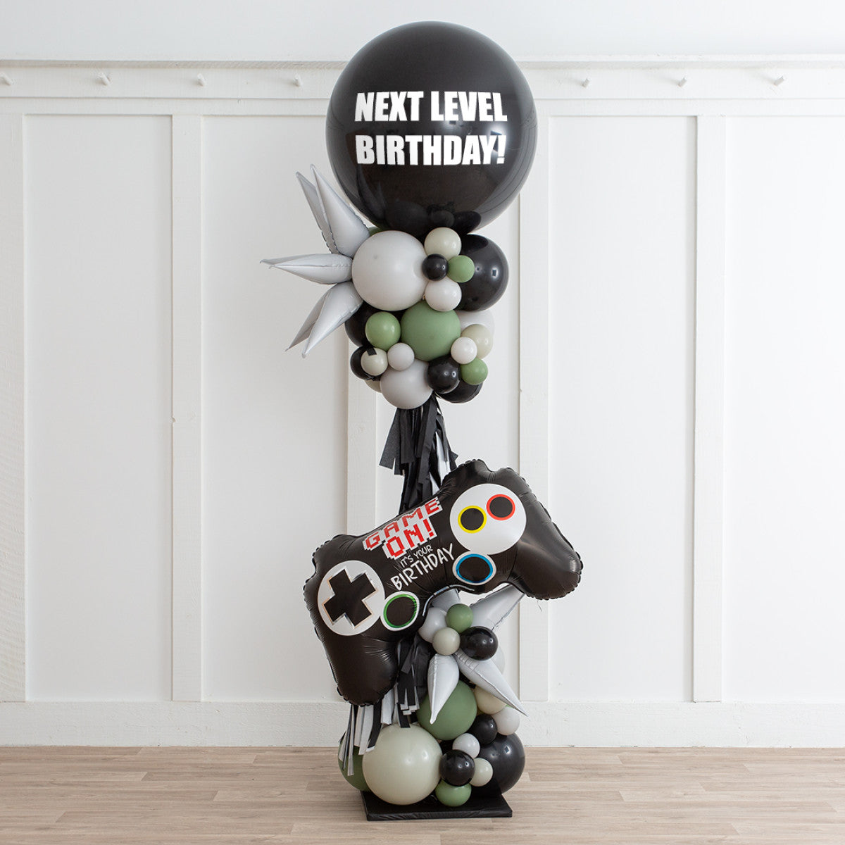 Personalised Game Controller Balloon and Tassels Pillar/Column/Tower - Customizable for Any Next-Level Gamer Celebrations