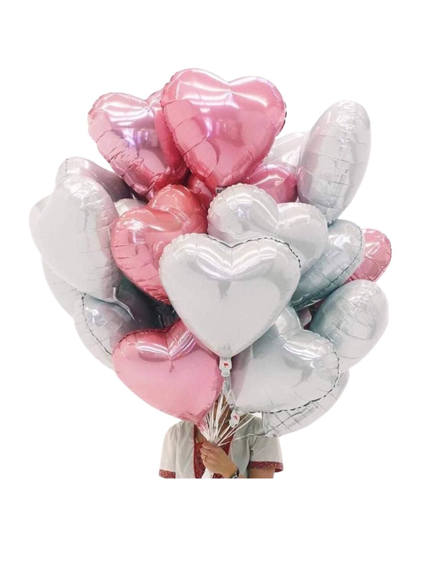 16 pcs Heart Valentine's Day Set Thank You Helium Balloon Bouquet White Pink