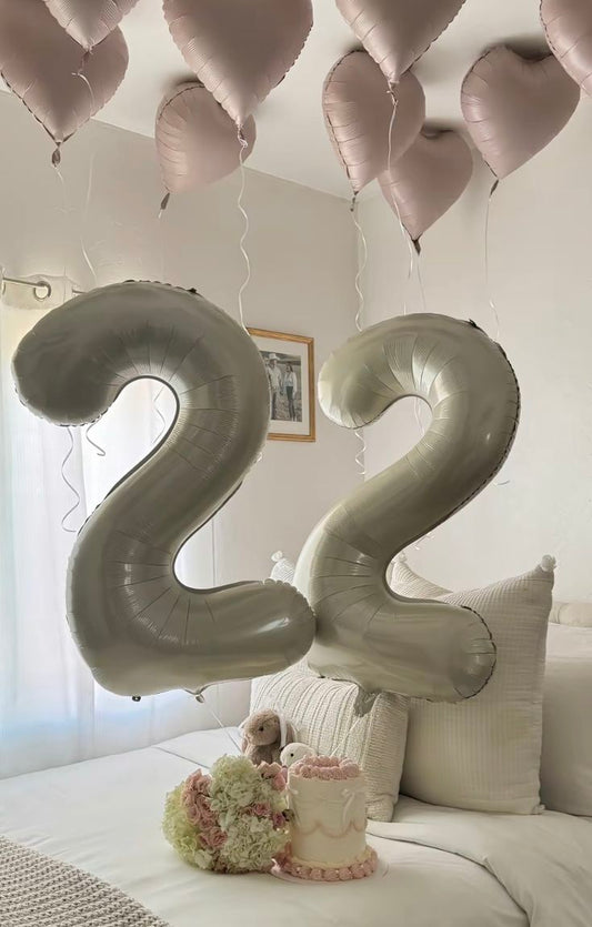 Helium Balloons Two Number Set Beige '22' with Ceiling Pink Heart-Shaped Foil - Perfect for any Occasions!