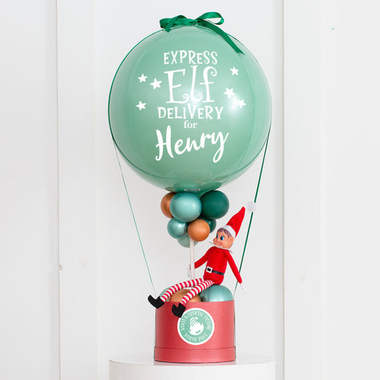 Personalised Christmas Balloon Elf Gift Box - Different Shade of Green Colors