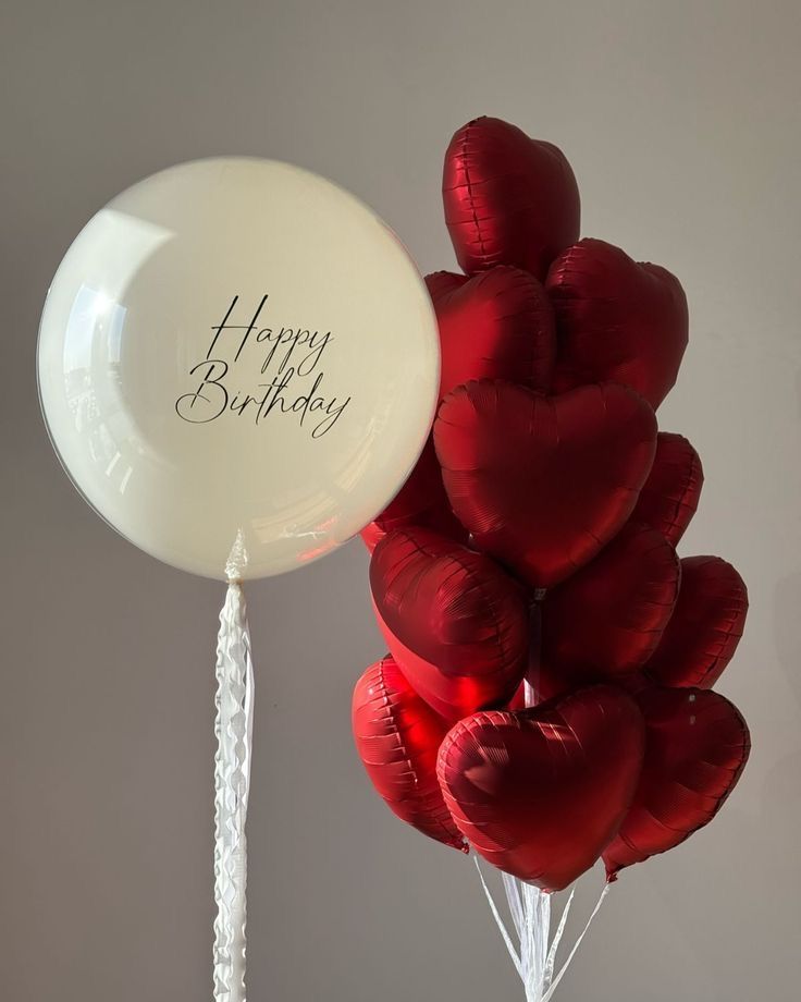 Personalised Helium Balloons Clear with White Latex, Ribbons and Customize Sticker and Red Heart-Shaped Foil Helium Bunch - Perfect for any Occasions