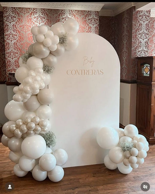Customizable Board Backdrop with Balloon White, Pearl White and Dust White with Artificial Flowers - Perfect for special occasion