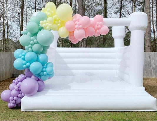 Bouncing Castle Rental 4x4m with Pit Balls and Balloon Decor Purple, Pink, Green, Yellow and Blue - Perfect for Kids Birthday!
