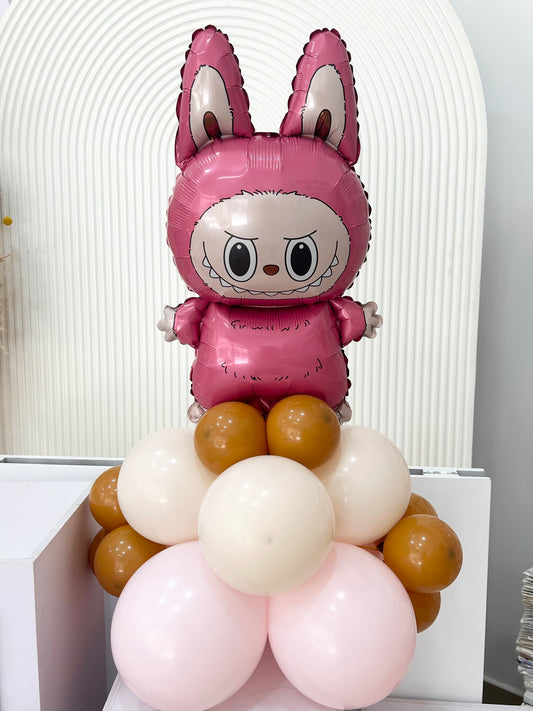 Pink Labubu Foil Balloon on Stand Brown, Dust White and Pink - Labubu-Themed Perfect for any celebrations